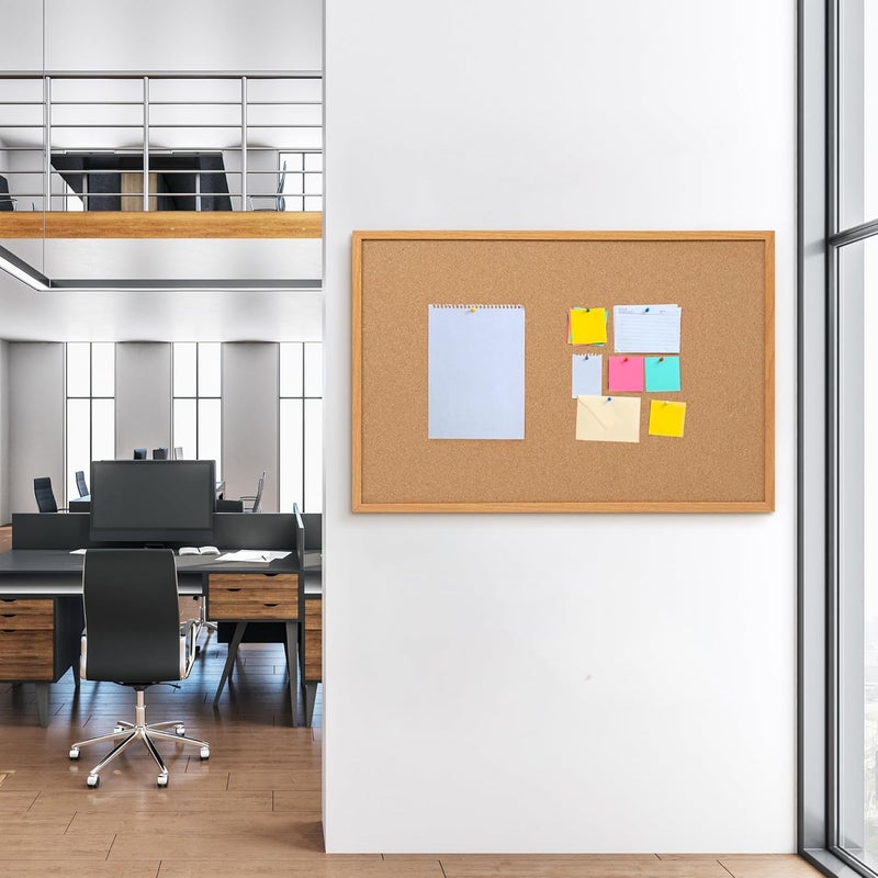 Board2by Cork Board Bulletin Board 24 x 36, Wood Framed Corkboards for Wall Decor, Hanging Office Message Board, Large Wall Mounted Notice Pin Board with 15 Push Pins for School, Home & Office - Image 2